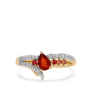 Songea Red Sapphire, Burmese Red Spinel & White Zircon 9K Ring Gold ATGW 0.80cts