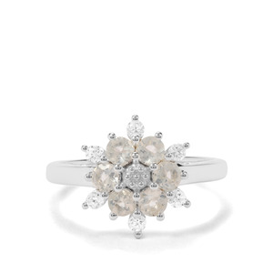 Plush Diamond Sunstone & White Zircon Sterling Silver Ring ATGW 0.86ct