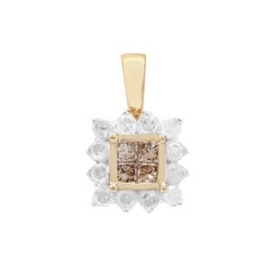 1/2ct Champagne & White Diamond 9K Gold Pendant 