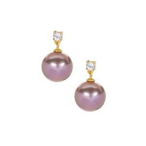 Edison Cultured Pearl and White Topaz Gold Tone Sterling Silver Earrings (10mm)