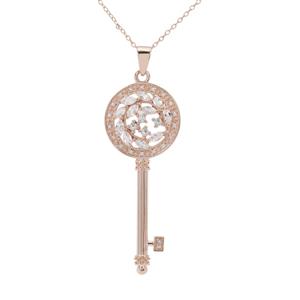 “Eternally Yours” 1.10ct White Topaz Rose Midas Key Pendant Necklace