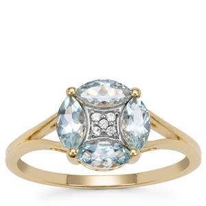 Pedra Azul Aquamarine Ring with White Zircon in 9K Gold 0.85ct
