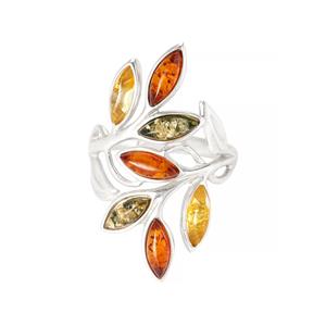 Baltic Cognac, Champagne & Green Amber Sterling Silver Ring (7.50 x 3mm)