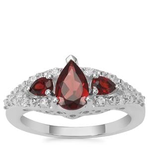 Rajasthan Garnet Ring with White Zircon in Sterling Silver 1.48cts