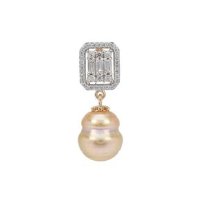 Golden South Sea Cultured Pearl & White Zircon 9K Gold Pendant (11x8mm)