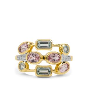 Aquaiba™ Beryl, Cherry Blossom™ Morganite Ring with Diamond in 9K Gold 1.85cts