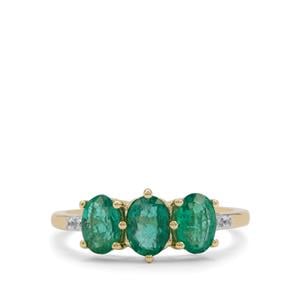 Zambian Emerald & White Zircon 9K Gold Ring ATGW 1.40cts