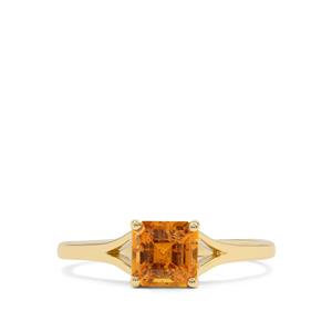 Asscher Cut Mandarin Garnet Ring in 9K Gold 1.45cts