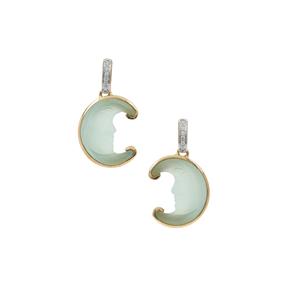 Lehrer Man in the Moon Blue Chalcedony Earrings with White Zircon in 9K Gold 8.05cts