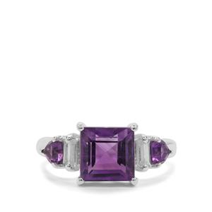 African Amethyst & White Zircon Sterling Silver Ring ATGW 3.30cts