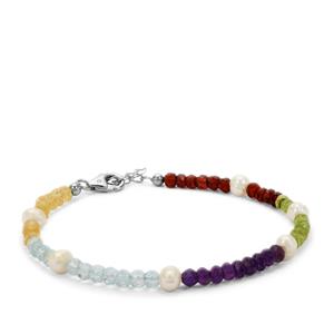 'The Colours of The Rainbow' Kaori Cultured Pearl & Multi Gemstone Sterling Silver Bracelet (5MM)