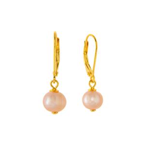 Naturally Papaya Freshwater Cultured Pearl Gold Tone Sterling Silver Earrings (7 x 8mm)