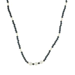 Freshwater Cultured Pearl Necklace & Black Agate Gold Tone Sterling Silver Necklace