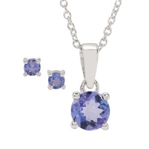 1.25ct Tanzanite Sterling Silver Set of Pendant Necklace & Earrings