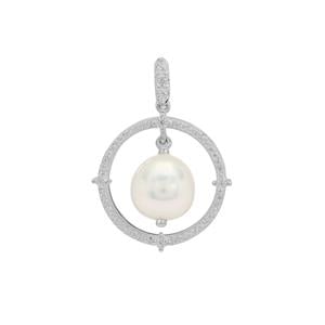 South Sea Cultured Pearl & White Zircon Sterling Silver Pendant (10MM)