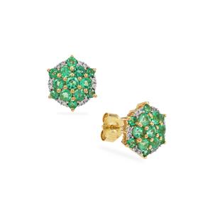 Colombian Emerald & White Zircon 9K Gold Tomas Rae Earrings ATGW 1.50cts (F)