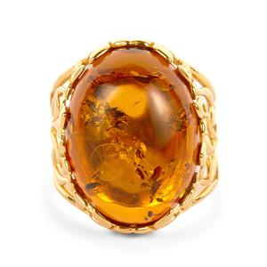 Baltic Cognac Amber Ring in Gold Tone Sterling Silver (15x20mm)