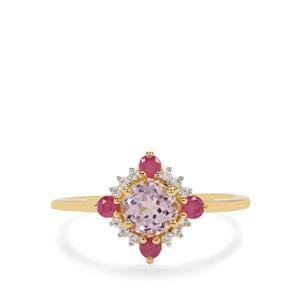 Minas Gerais Kunzite, Pink Sapphire & White Zircon 9K Gold Ring ATGW 1ct