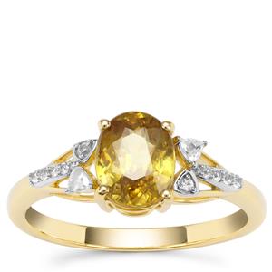Ambilobe Sphene Ring with White Zircon in 9K Gold 1.56cts