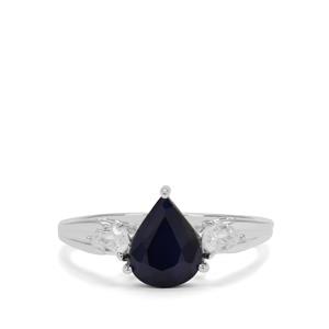Madagascan Blue Sapphire & White Zircon Sterling Silver Ring ATGW 2.35cts