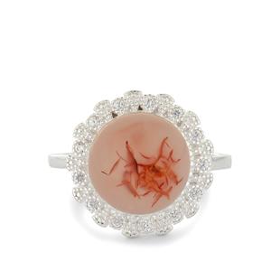 Icy Lychee Nanhong Agate & White Zircon Sterling Silver Ring ATGW 7.59cts