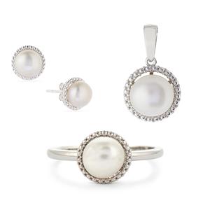 Freshwater Cultured Pearl Sterling Silver Earrings, Pendant, Ring