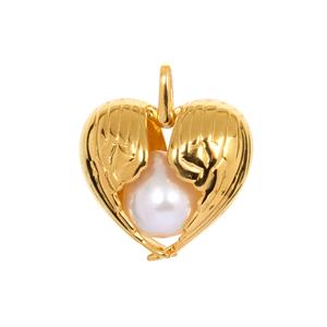 'Heart of the Ocean' Freshwater Cultured Pearl Gold Tone Sterling Silver Heart Pendant (10mm)