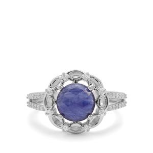 Rose Cut Sapphire & White Zircon Sterling Silver Ring ATGW 2.56cts (F)
