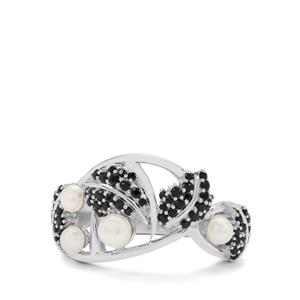 Black Spinel & White Pearl Sterling Silver Ring