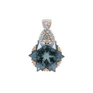 Snowflake Cut Azure Blue Topaz Pendant with White Zircon in 9K Gold 5.70cts