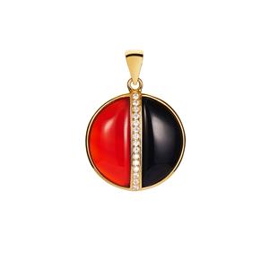 'The Royal Dual Jewel' Black & Red Agate with White Zircon Gold Tone Sterling Silver Pendant ATGW 9.65cts