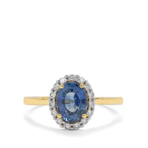 Ceylon Blue Sapphire & White Zircon 9K Gold Tomas Rae Ring ATGW 1.90cts