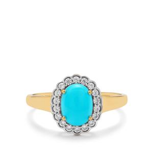 Sleeping Beauty Turquoise & White Zircon 9K Gold Ring ATGW 1.25cts