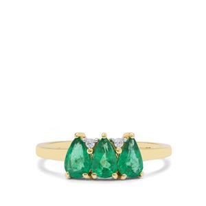 Zambian Emerald & White Zircon 9K Gold Ring ATGW 1.15cts