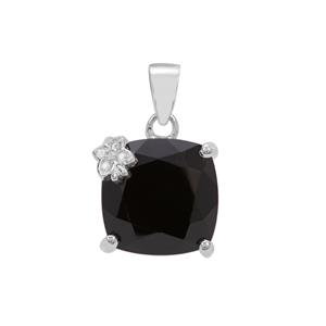 Black Spinel Pendant with White Zircon in Sterling Silver 11.03cts