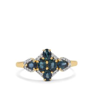 Natural Royal Blue Sapphire & White Zircon 9K Gold Ring ATGW 1.30cts