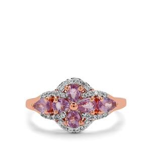Natural Purple Sapphire & White Zircon 9K Rose Gold Ring ATGW 1.35cts