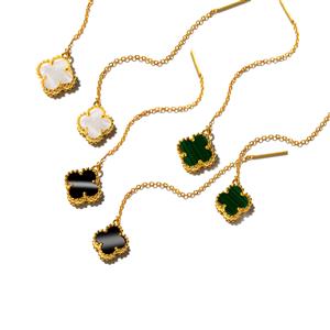 Gold Plated 925 Sterling Silver Quatrefoil Drop Earrings  - Available in Black Onyx, Malachite and Mother of Pearl