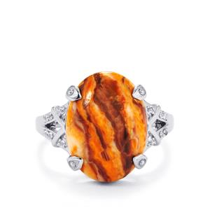 Lion's Paw Shell (16x12mm) & White Topaz Sterling Silver Ring 
