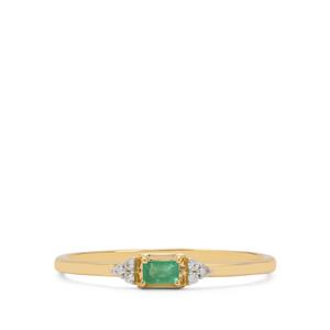 Brazilian Emerald & White Zircon 9K Gold Ring ATGW 0.13ct