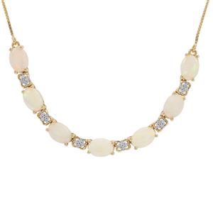 Coober Pedy Opal & White Zircon 9K Gold Tomas Rae Necklace ATGW 4cts