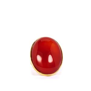 37cts Red Chalcedony Gold Tone Sterling Silver Ring 