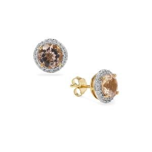 Peach Morganite & White Zircon 9K Gold Earrings ATGW 1.65cts
