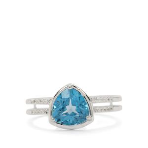 1.90cts Swiss Blue, White Topaz Sterling Silver Ring 
