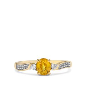 Bang Kacha Yellow Sapphire & White Zircon 9K Gold Ring ATGW 1cts