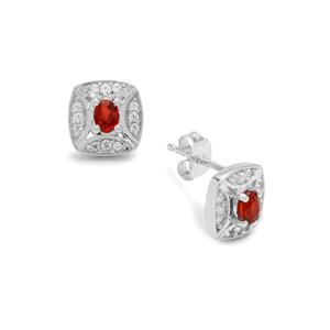Songea Red Sapphire & White Zircon Sterling Silver Earrings ATGW 0.75cts