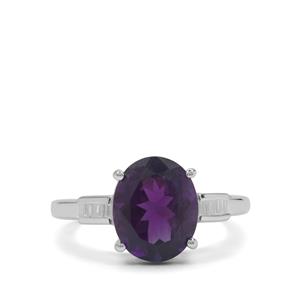 Zambian Amethyst Ring with White Zircon in Sterling Silver 3.35cts