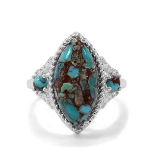 Egyptian Turquoise & White Zircon Sterling Silver Ring ATGW 6.33cts