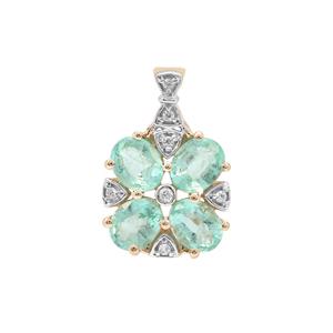 Siberian Emerald Pendant with White Zircon in 9K Gold 1.35cts
