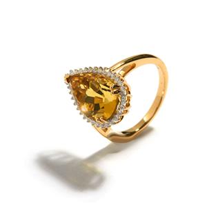 Heliodor & Diamond 18K Gold Ring MTGW 6.38cts